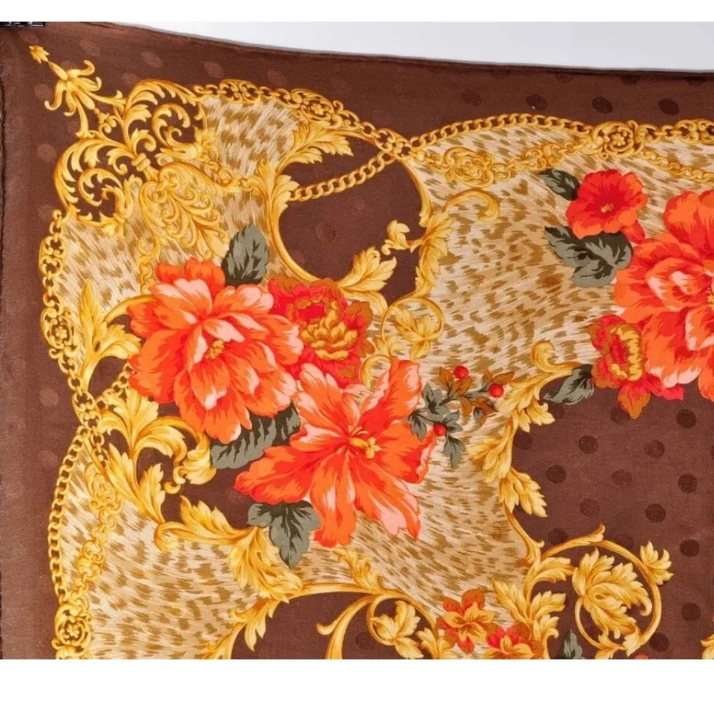 Christian Dior Flower Multicolor Scarf Silk 100% Used Authentic with tag 34 X 34